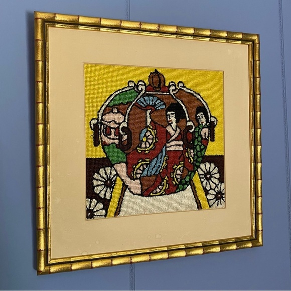 Vintage Other - Vintage Cross Stitch Framed Japanese Artwork